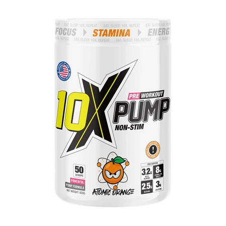 10x Pump Non Stim Pre-workout 600g - Atomic Orange Flavour