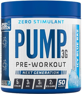 Pump 3G Pre-Workout (Zero Stimulant), Icy Blue Raz (EAN 634158794353) - 375 grams