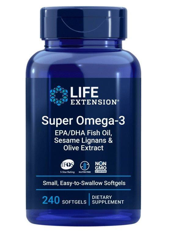 Super Omega-3 EPA/DHA Fish Oil, Sesame Lignans & Olive Extract - 240 softgels