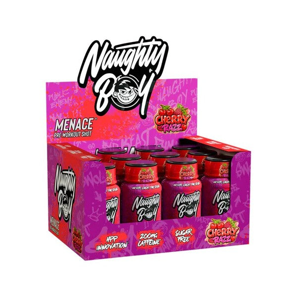 Menace Pre-Workout Shot, Cherry Razz - 12 x 60 ml.