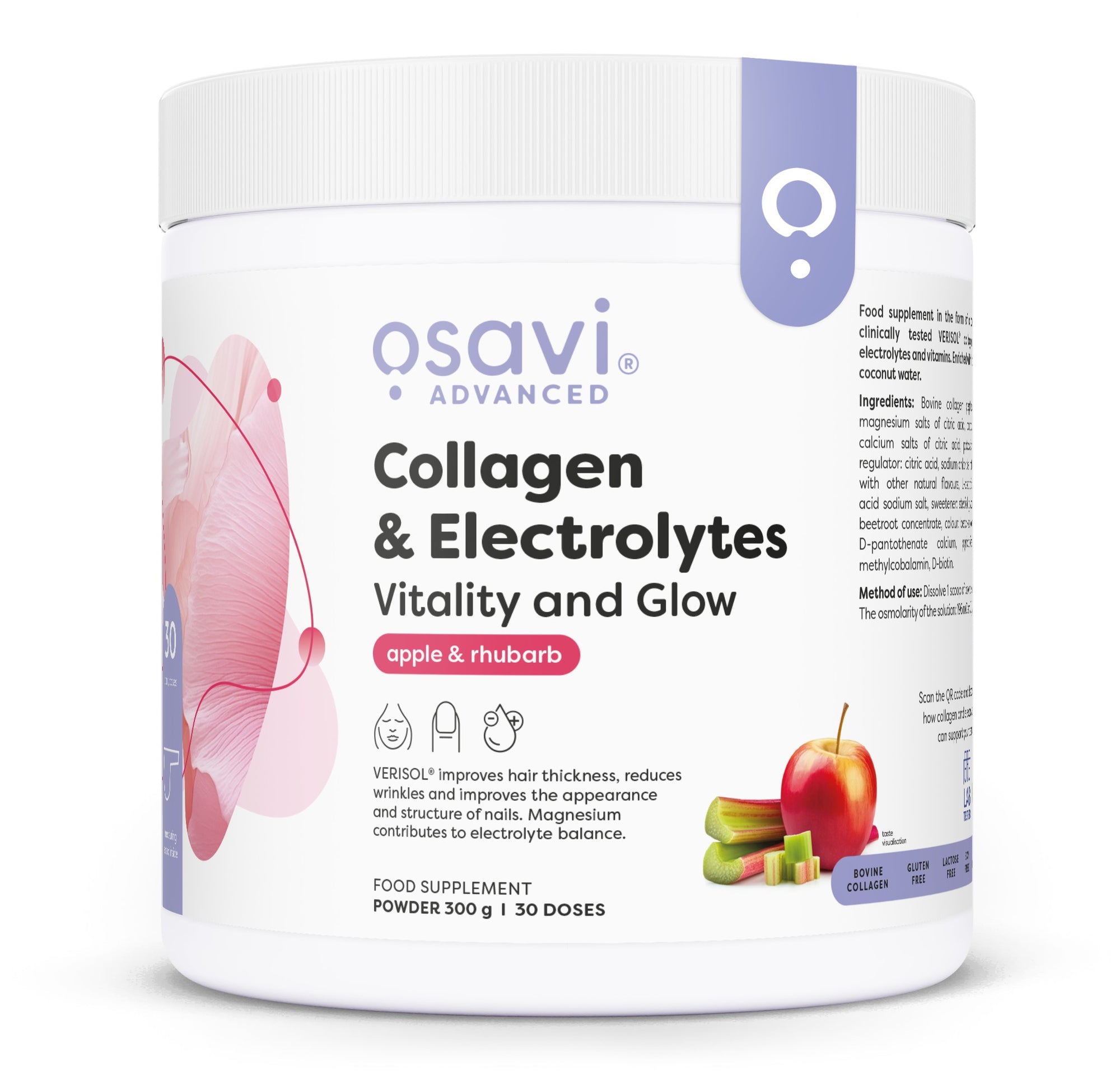 Collagen Electrolytes Vitality and Glow, Apple & Rhubarb - 300 grams