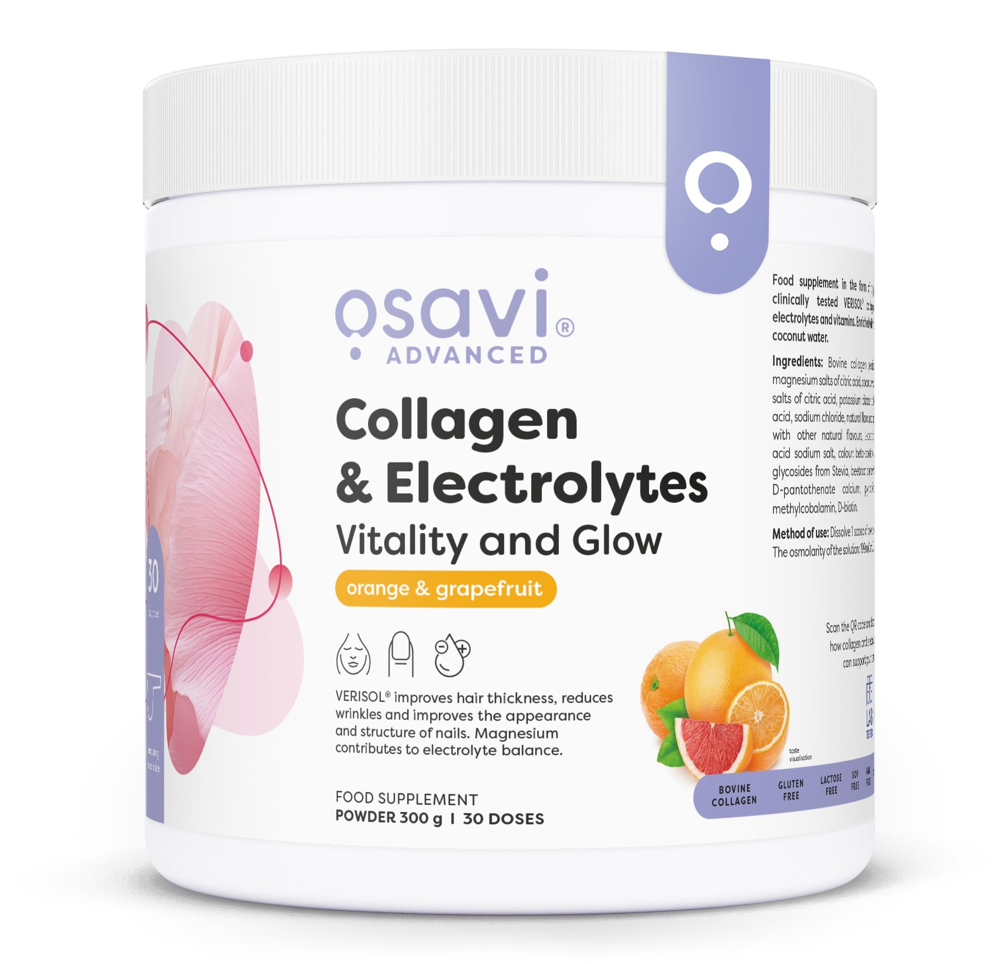 Collagen Electrolytes Vitality and Glow, Orange & Grapefruit - 300 grams