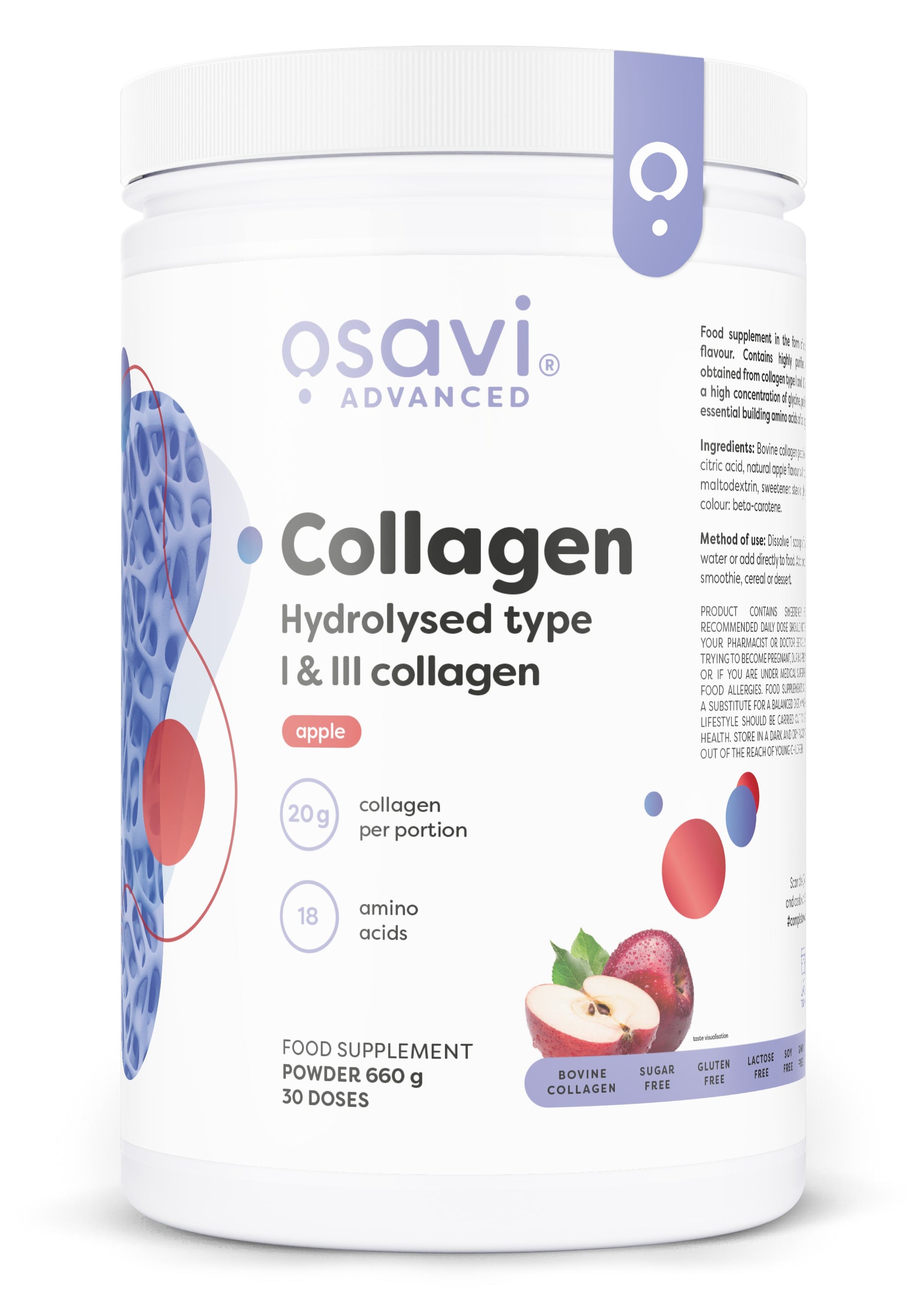 Collagen Hydrolysed Type I & III, Apple - 660 grams