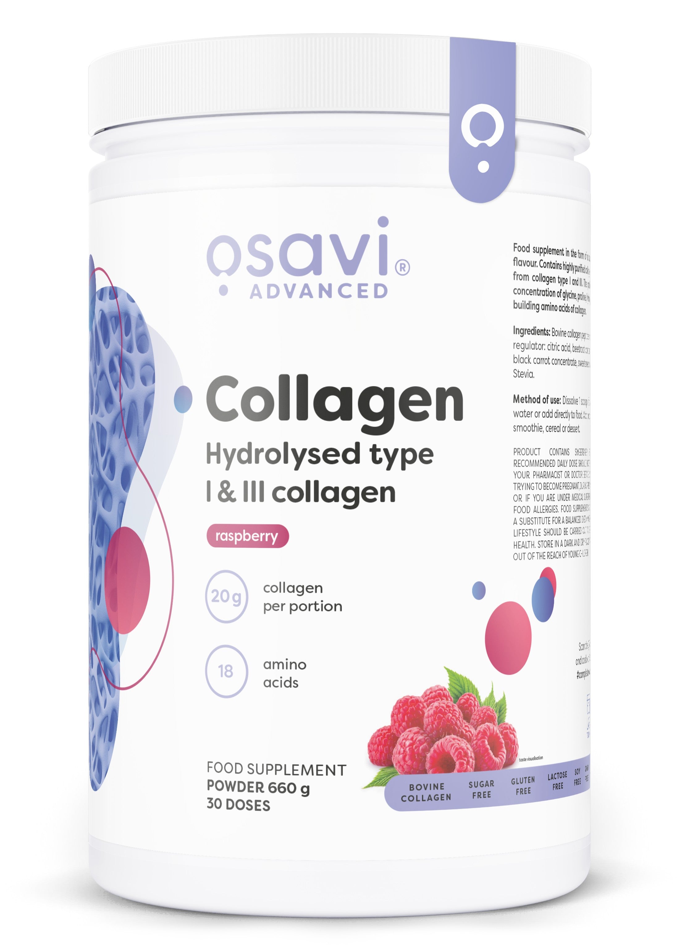 Collagen Hydrolysed Type I & III, Raspberry - 660 grams