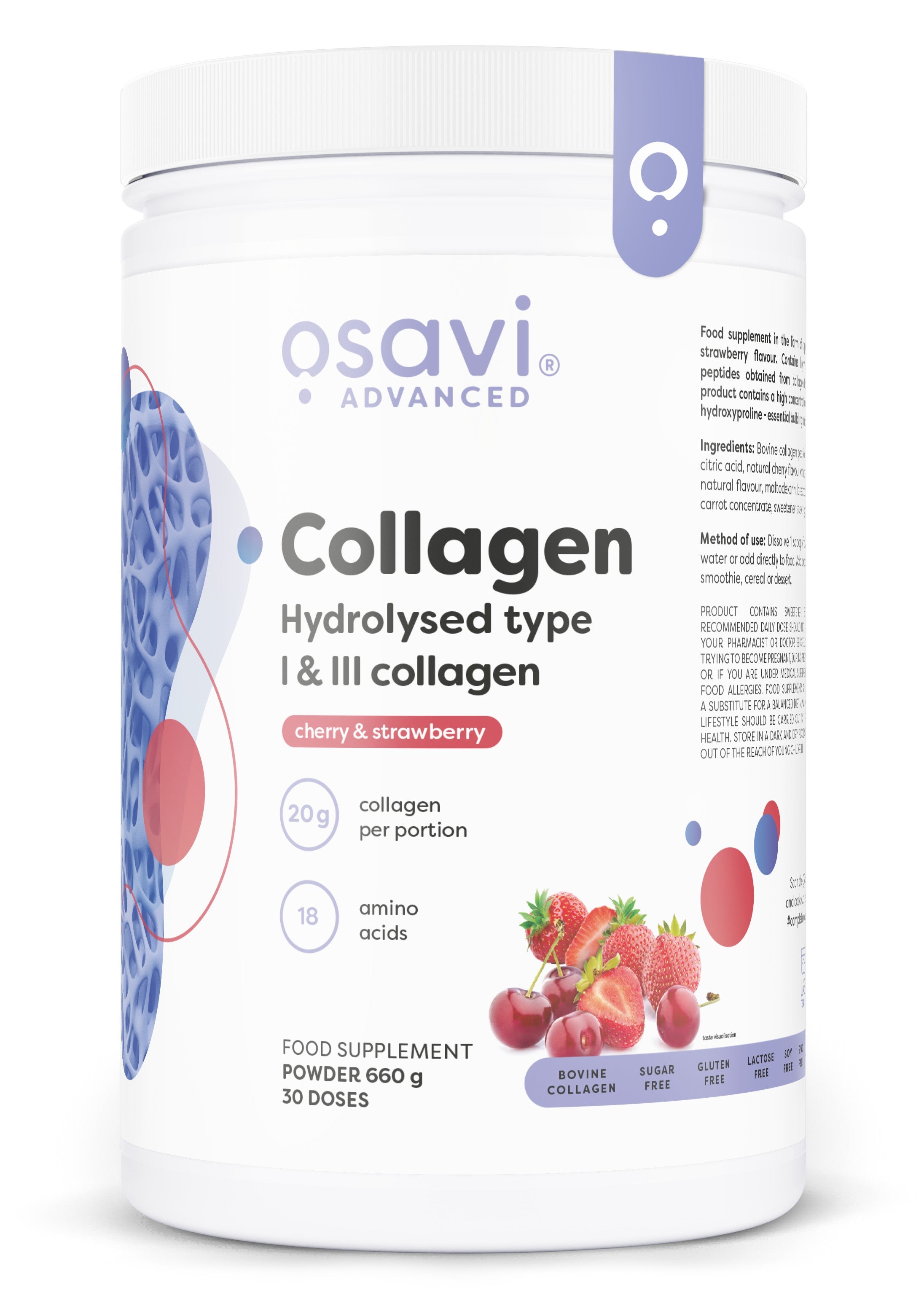 Collagen Hydrolysed Type I & III, Cherry & Strawberry - 660 grams