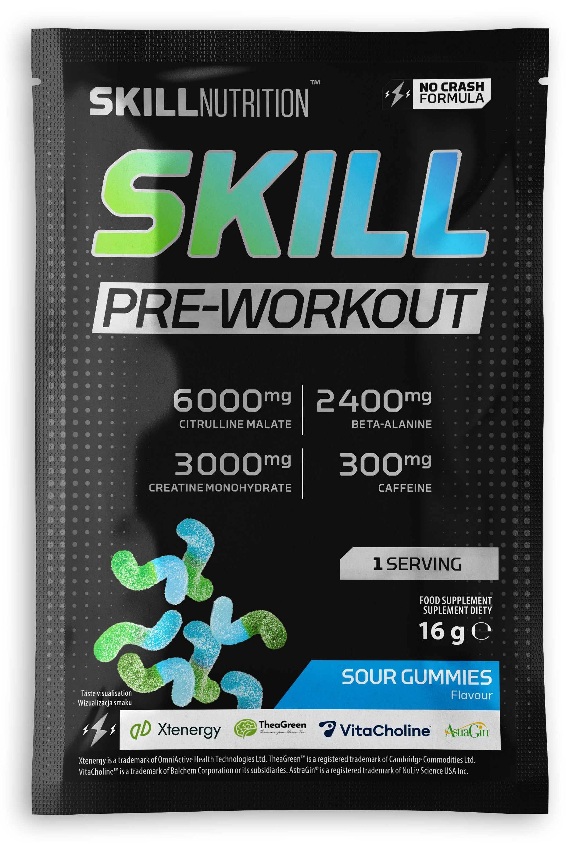 Skill Pre-Workout, Sour Gummies - 16-16.5 grams (1 serving)