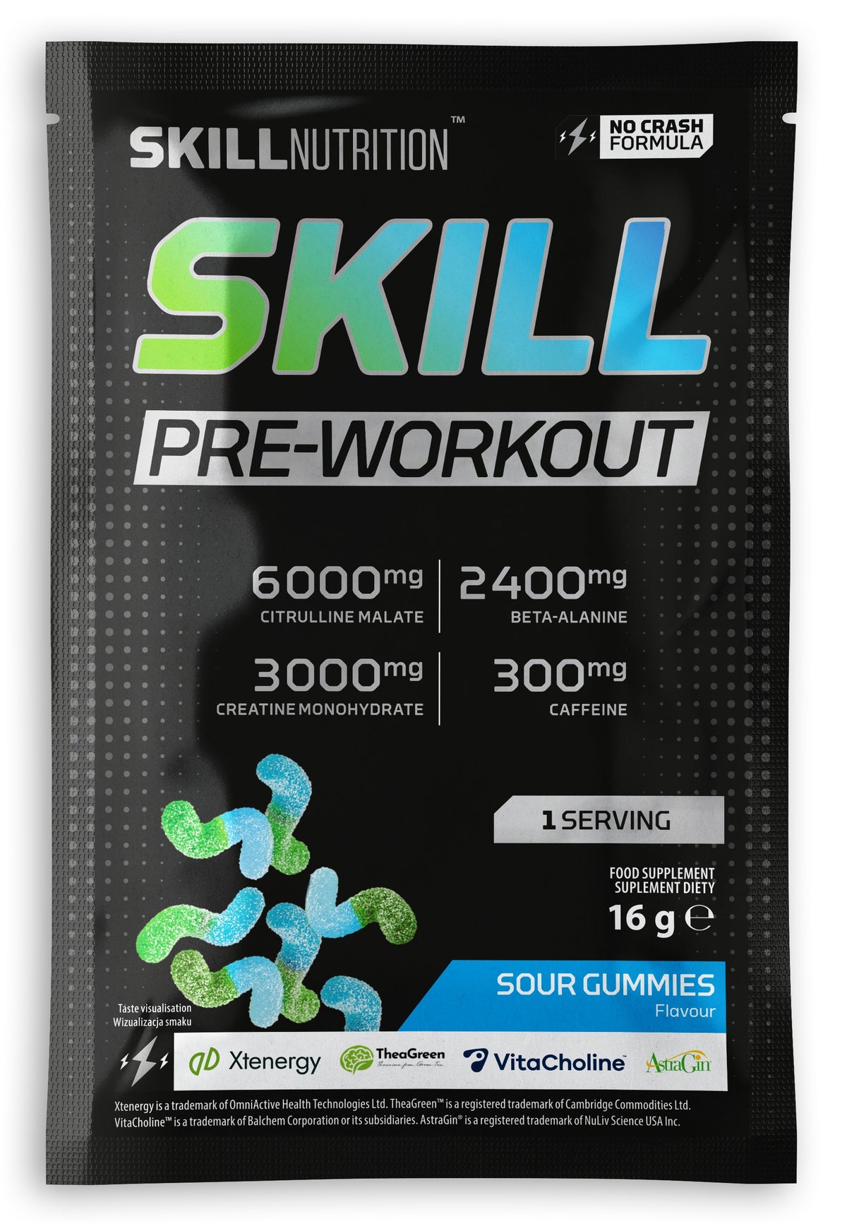 Skill Pre-Workout, Sour Gummies - 16-16.5 grams (1 serving)