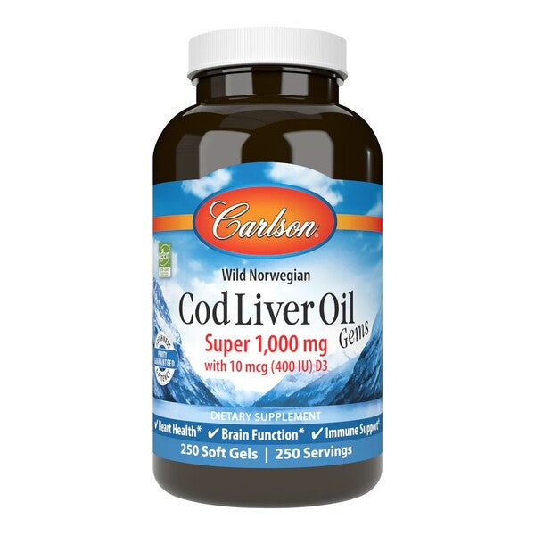 Wild Norwegian Cod Liver Oil Gems, 1000mg - 250 softgels