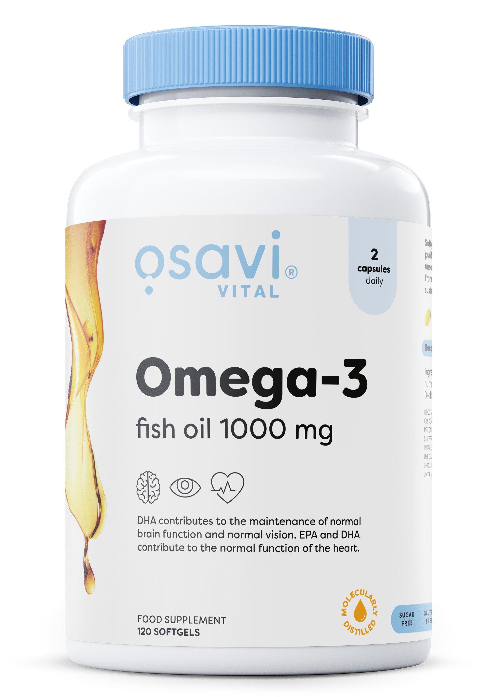 Omega-3 Fish Oil Molecularly Distilled, 1000mg (Lemon) - 120 softgels
