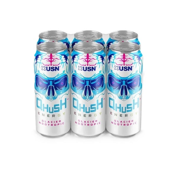 Qhush Energy Drink, Glacier Nootropic - 6 x 500 ml.