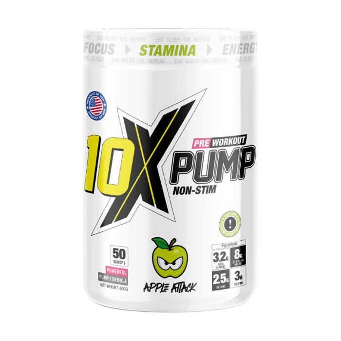10x Pump Non Stim Pre-workout 600g - Apple Attack Flavour