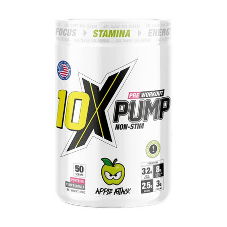 10x Pump Non Stim Pre-workout 600g - Apple Attack Flavour