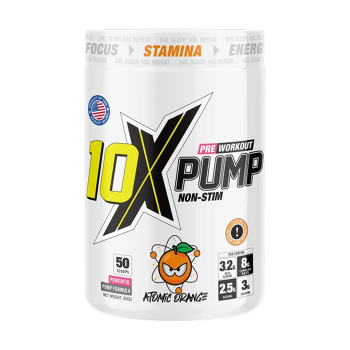 10x Pump Non Stim Pre-workout 600g - Atomic Orange Flavour