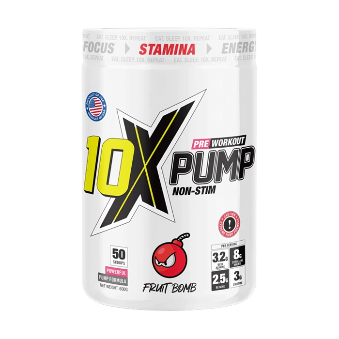 10x Pump Non Stim Pre-workout 600g - Fruit Bomb Flavour