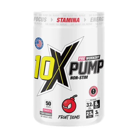 10x Pump Non Stim Pre-workout 600g - Fruit Bomb Flavour