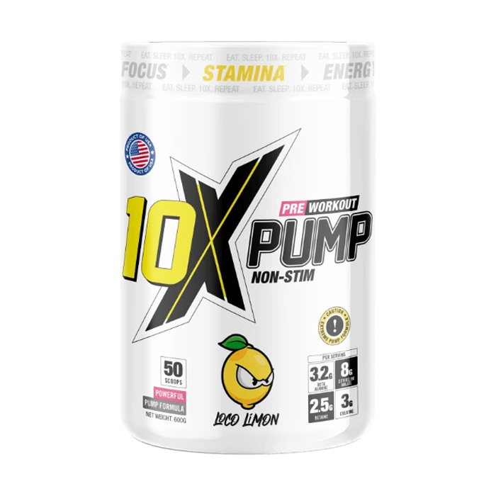 10x Pump Non Stim Pre-workout 600g -  Loco Limon Flavour
