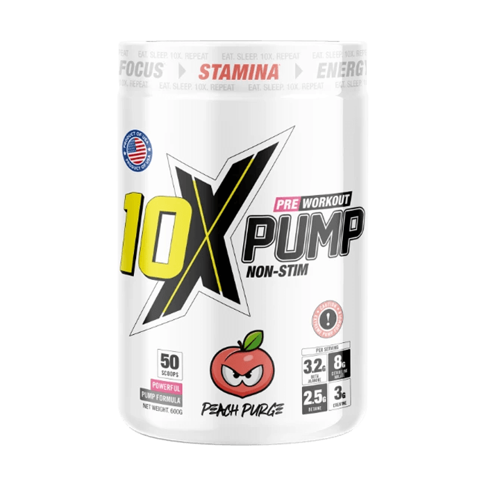 10x Pump Non Stim Pre-workout 600g - Peach Purge Flavour