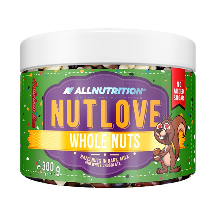 AllNutrition Nut Love Nozes Inteiras Avelãs em Chocolate Amargo, Ao Leite e Branco - 300g